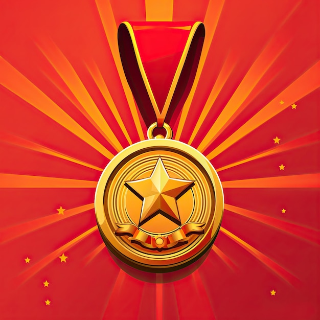 Gold medal with a ribbon on a minimal background Vector illustration