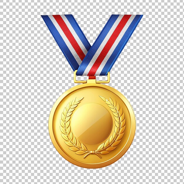Gold medal with ribbon set of isolated awards in transparent background