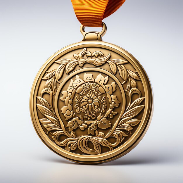 a gold medal with a ribbon