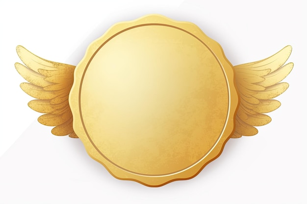 A gold medal with wings on a white background