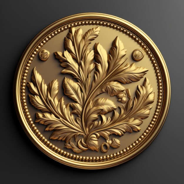 Gold medallion hyper realistic ultra detailed isolated