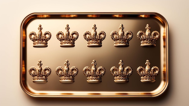 Photo gold metal crown tray isolated on white background