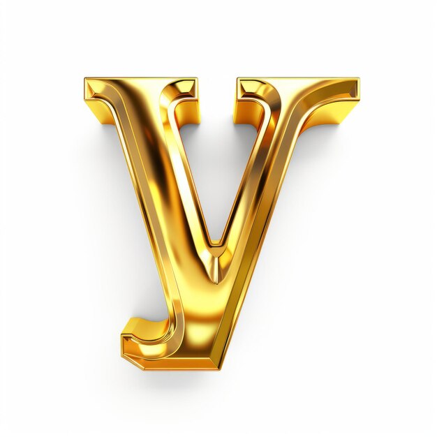 A gold metal letter font on white background