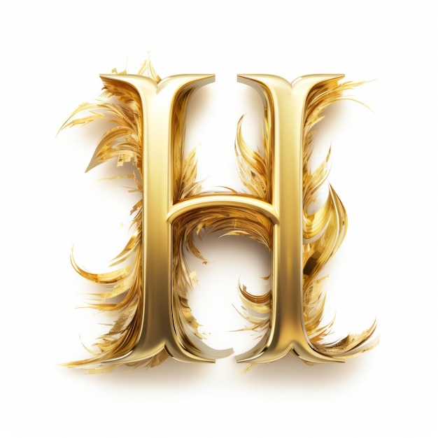 A gold metal letter font on white background