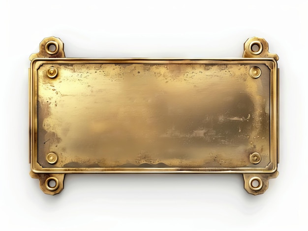 A gold metal plate with a white background