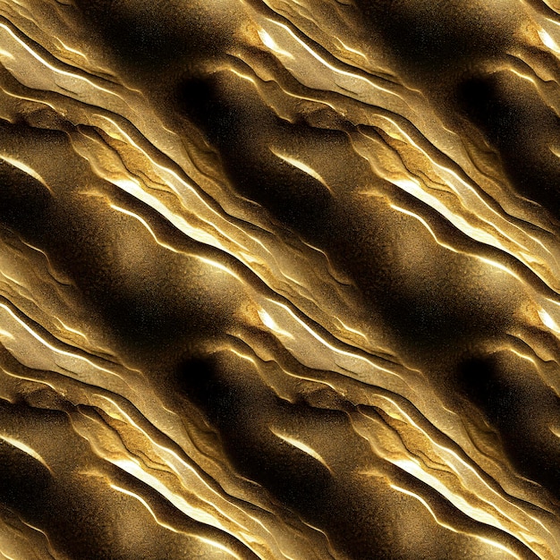 Gold metallic abstract dynamic seamless pattern Luxurious golden shiny background 3D illustration