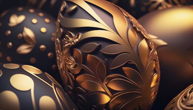 Gold and metallic easter eggs Generative AI