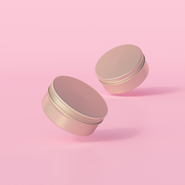 Gold metallic round tin editable cosmetic jar mockup 3d rendering