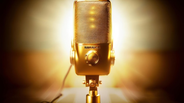 A gold microphone with the word razer on it