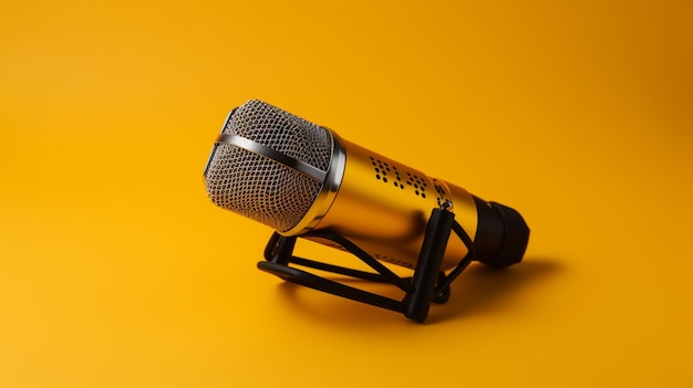 gold microphone on yellow background