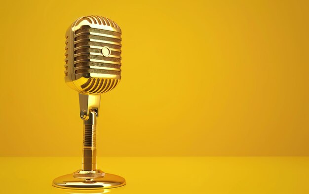 gold microphone on yellow background