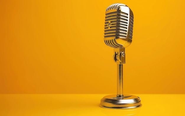 gold microphone on yellow background