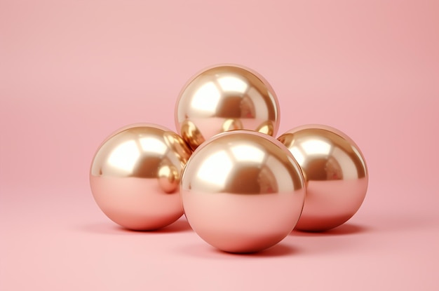 Gold mirror christmas balls on pink background