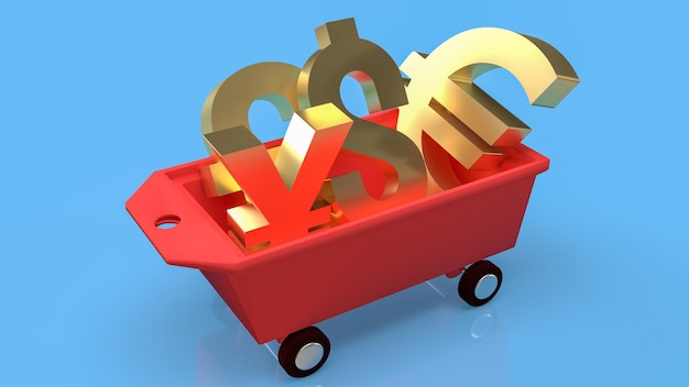 The gold money symbol on trolley cart for business concept 3d rendering