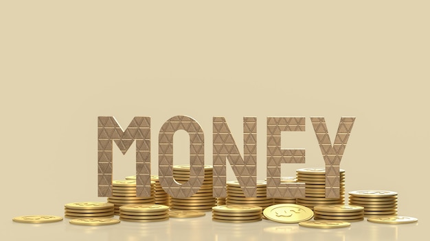 Текст золотых денег и монеты для бизнес-концепции 3d-рендеринга
