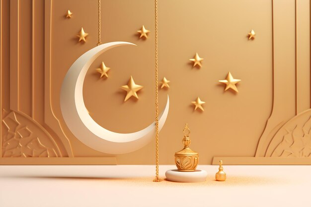 A gold moon and stars adorn a wall.