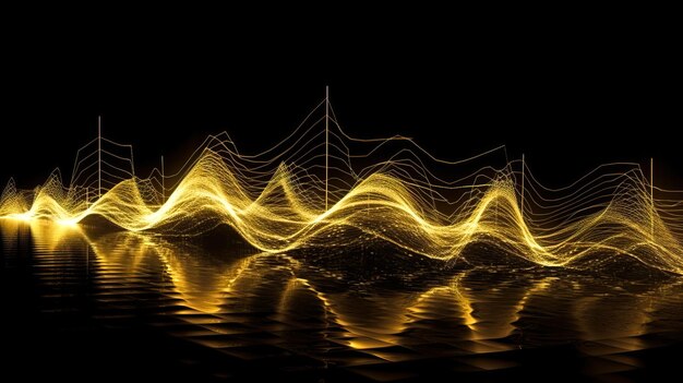 Photo gold music wave isolated on black background ai generated