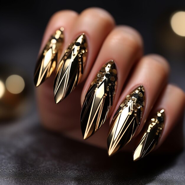 Golden Black Nails Stock Photo - Download Image Now - Black Nail Polish,  Nail Art, Glittering - iStock