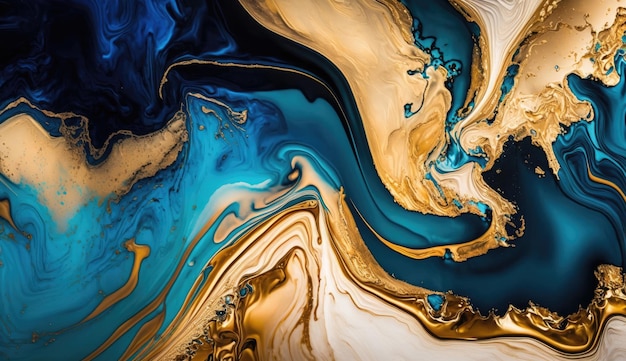 Gold and navy blue marble abstract background watercolor paint texture