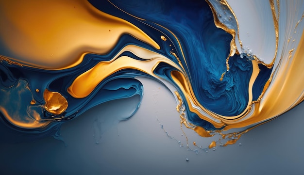 Gold and navy blue marble abstract background watercolor paint texture