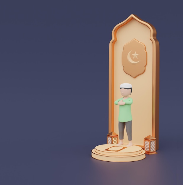 Gold Navy Modern 3D Render Islamic Object Ramadan and Eid Mubarak