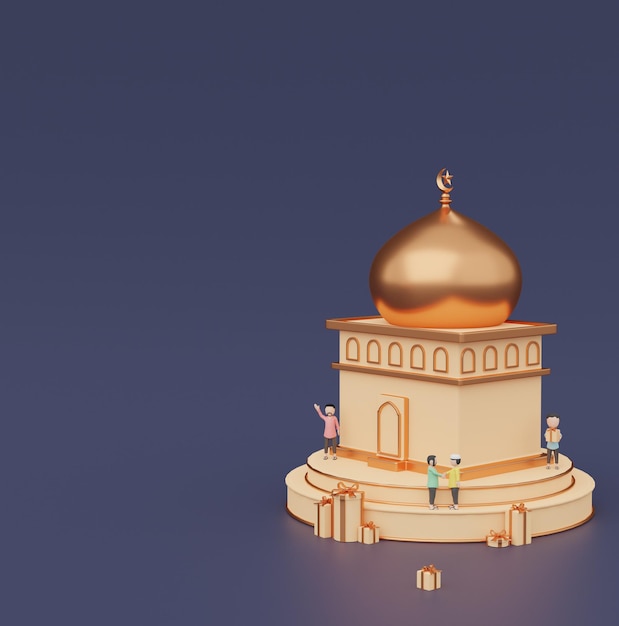 Gold Navy Modern 3D Render Islamic Object Ramadan and Eid Mubarak