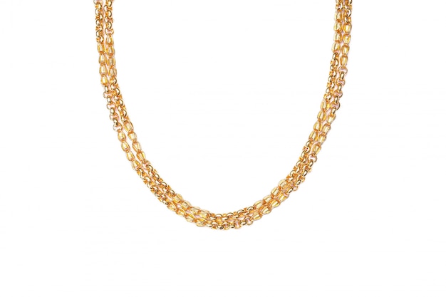 Photo gold necklace on white background