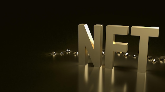 The gold nft text on black background  for business or art concept 3d rendering