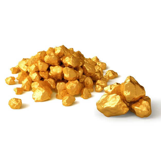 Gold nugget grains isolated on transparent background