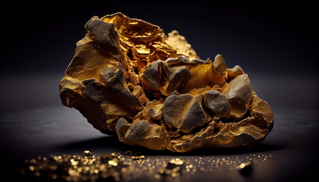 Gold nugget large and with a rough rocky look AI generated