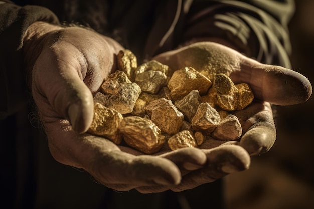 Gold nuggets in hand Generate Ai