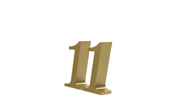 Gold number 11 eleven 3d illustration rendering