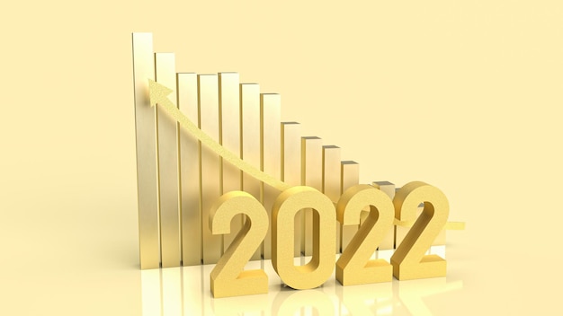 The gold number 2022 and chart for business concept 3d rendering