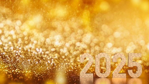 Золотой номер 2025 для нового года или концепции празднования 3d-рендеринга