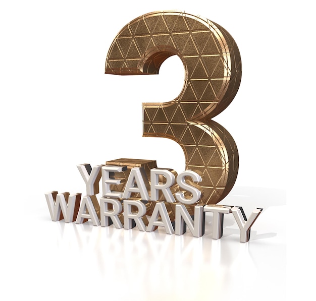 A gold number 3 years warranty with a white background