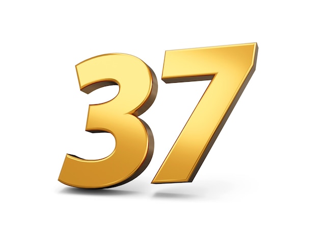 Gold number 37 Thirty seven isolated white background shiny 3d number 37 made of gold 3d