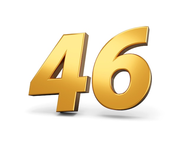 Photo gold number 46 forty six isolated white background shiny 3d number 46 made of gold 3d illustration