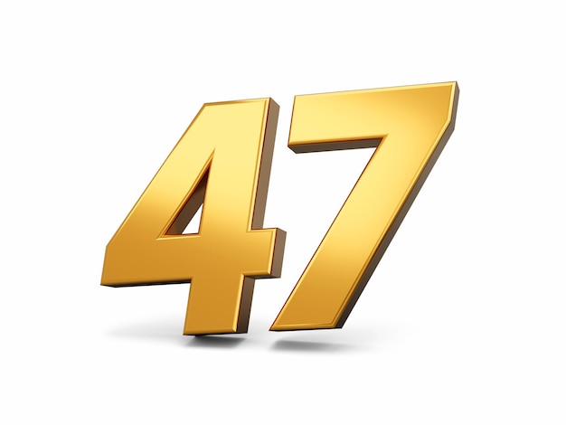 Gold number 47 Forty Seven isolated white background shiny 3d number 47 made of gold 3d illustration