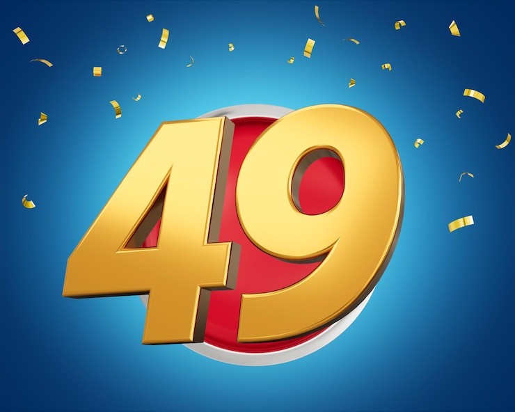 Premium Photo Gold number 49 gold number forty nine on rounded red
