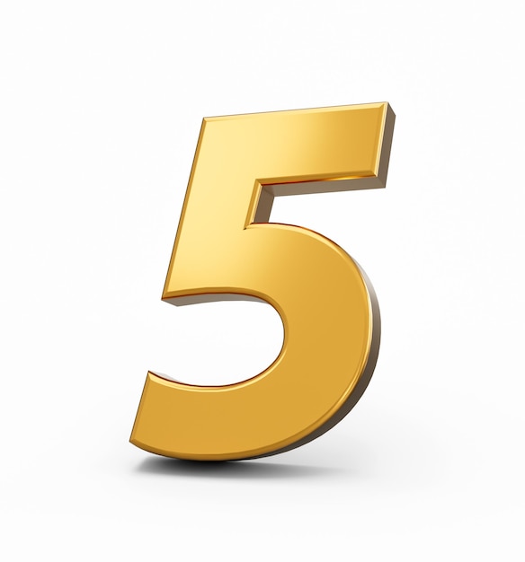 Gold number 5 Five isolated white background shiny 3d number 5 made of gold 3d illustration