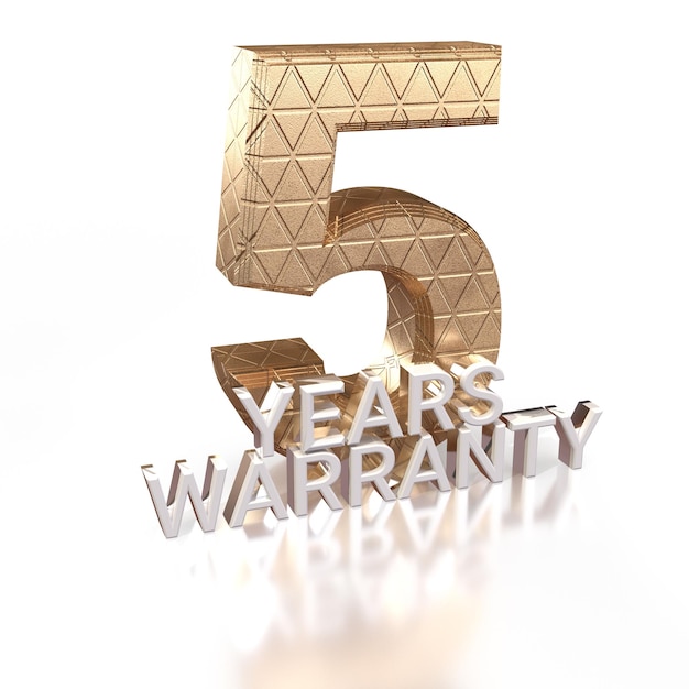 A gold number 5 years warranty with a gold diamond pattern.
