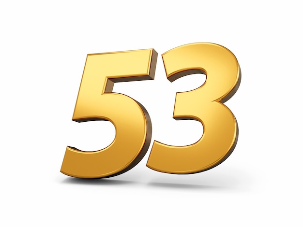 Gold number 53 Fifty three isolated white background shiny 3d number made of gold 3d illustration