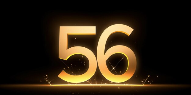 A gold number 56 with a black background