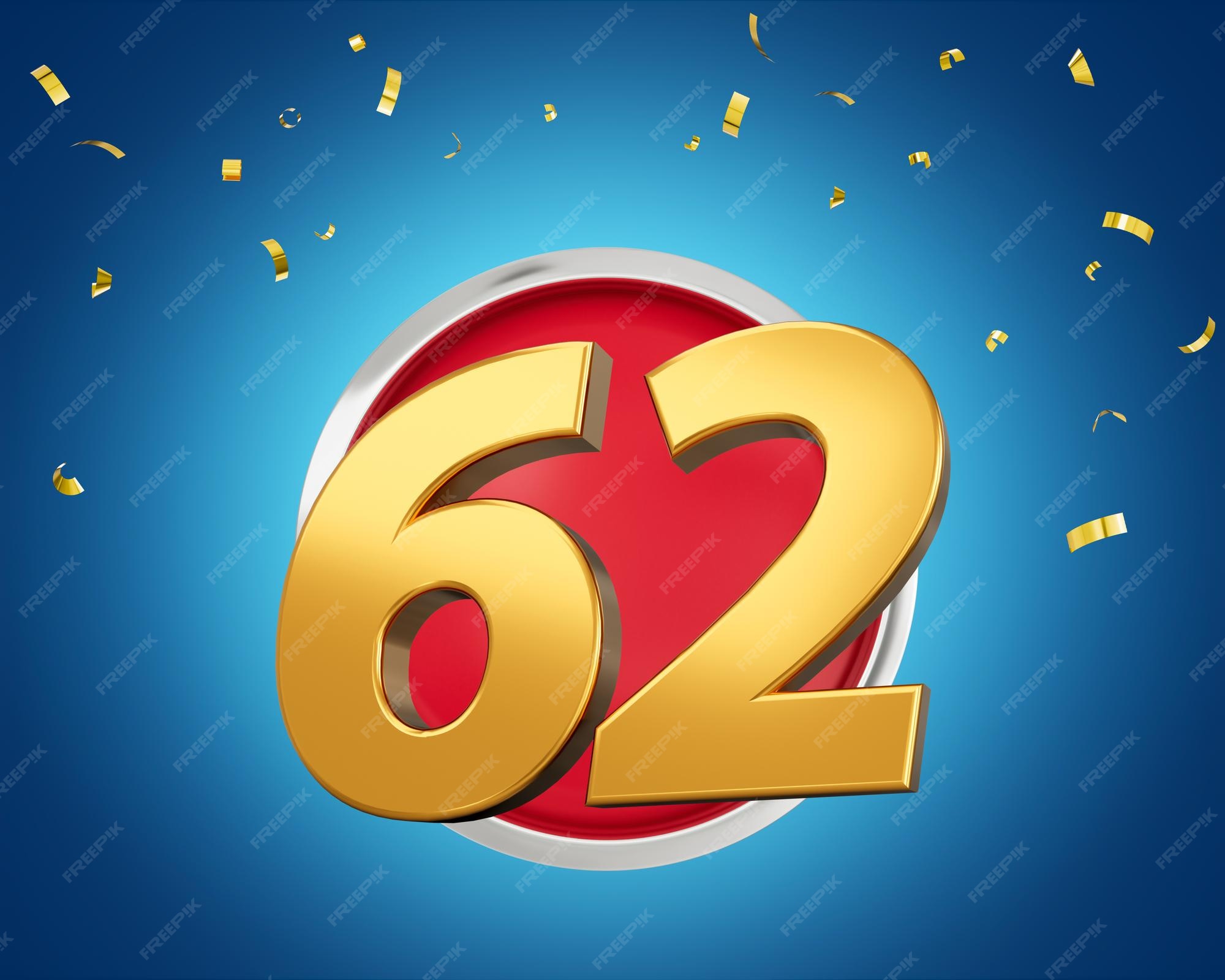 Premium Photo Gold number 62 gold number sixty two on rounded red Premium Photo Gold number 62 gold number sixty two on rounded red