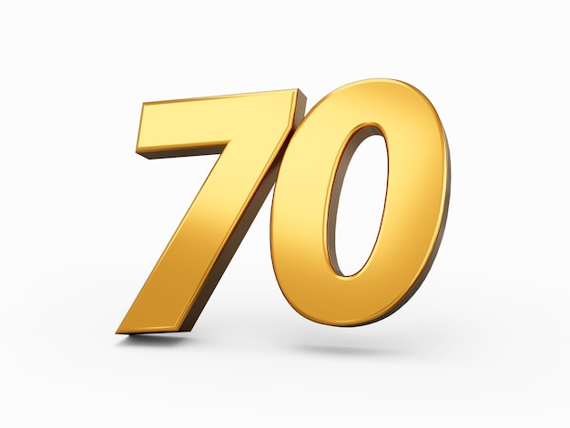 Gold number 70 Seventy isolated white background shiny 3d number made of gold 3d illustration