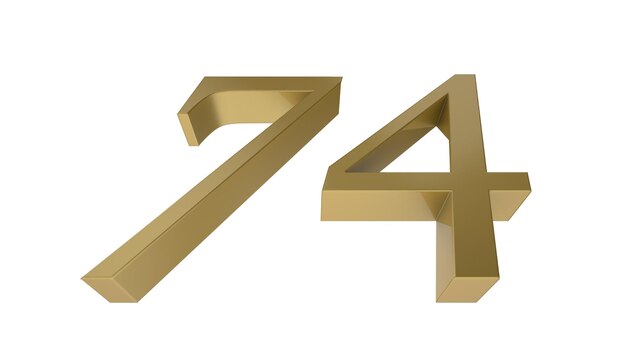 Gold number 74 digit metal 3d render illustration