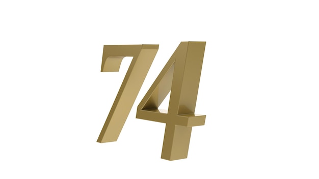 Gold number 74 digit metal 3d render illustration