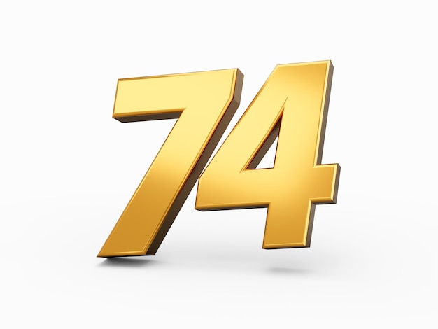 Gold number 74 Seventy four isolated white background shiny 3d number made of gold 3d illustration