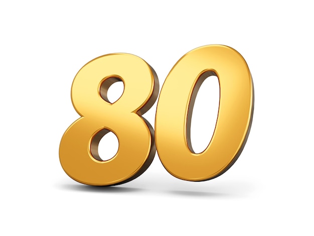 Gold number 80 Eighty isolated white background shiny 3d number 80 made of gold 3d illustration