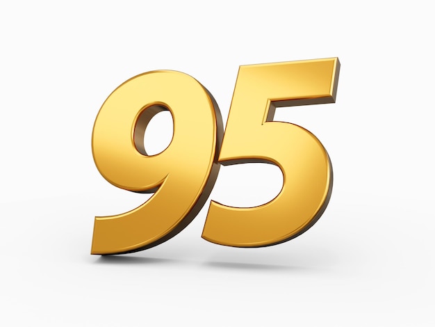 Gold number 95 Ninety five isolated white background shiny 3d number made of gold 3d illustration